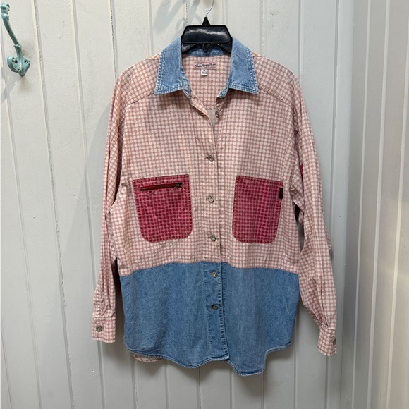 Vintage Guess Checkered Button Down Shirt with Denim Accents - Picture 1 of 5